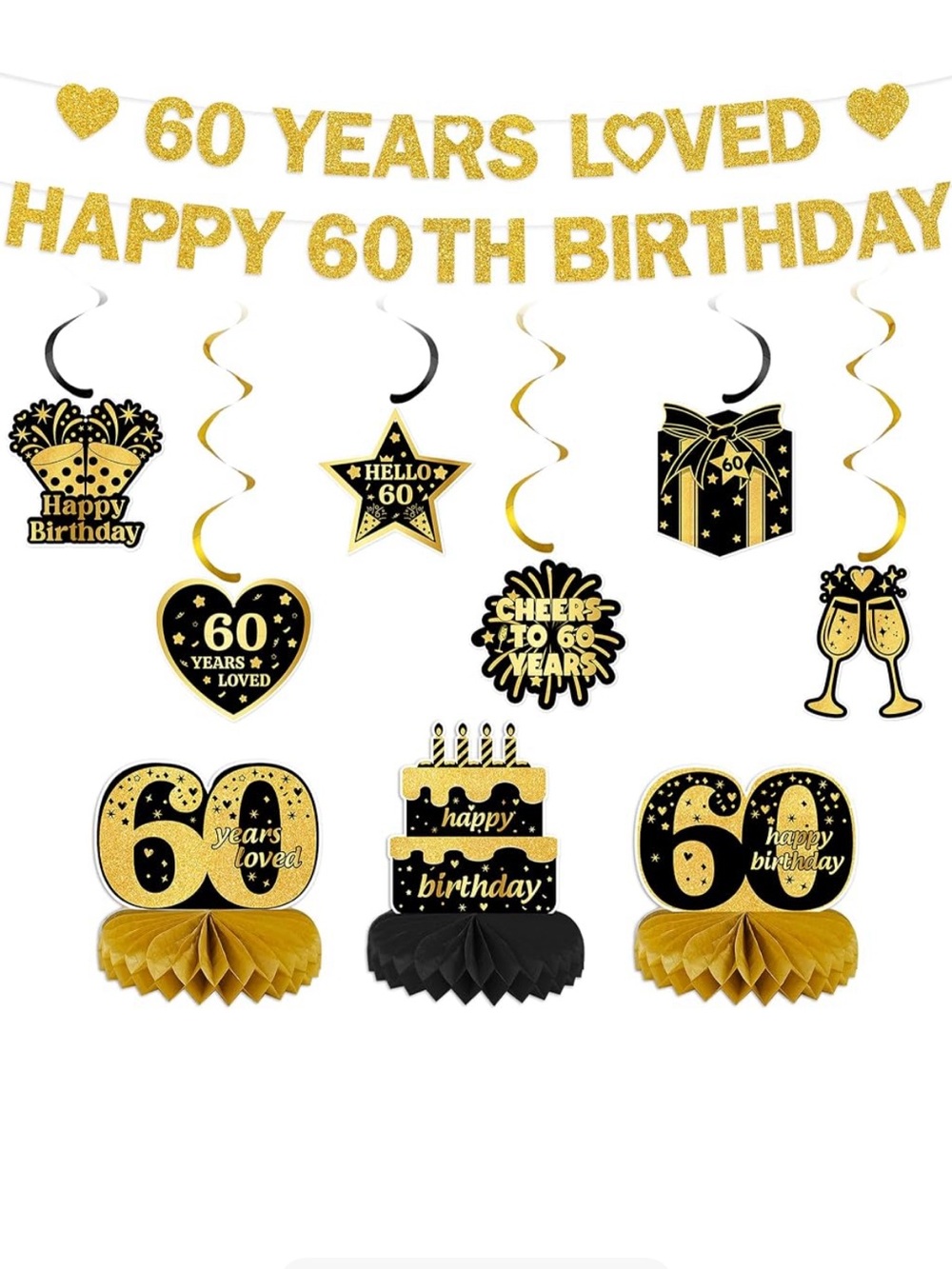 Amazon Gold Glitter Number Banner Party Garland fo 60th Birthday